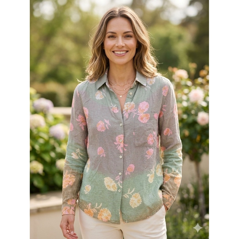 New THE NU VINTAGE Women's M Pink Floral Print Long Sleeve Button Down Shirt